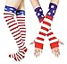 Bienvenu Women's Extra Long Striped Socks Glove Set Over Knee High Opaque Stockings,Red Blue