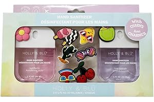 HOLLY & BLU Hand Sanitizer Set, Just Peachy and Luxe Lavender Scents, 30mL Each, Portable Travel Size, 2-Pack