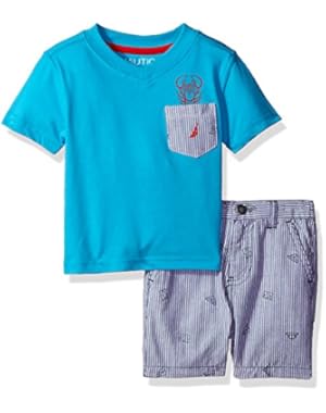 Nautica Baby Boys' Two Piece Set with V-Neck Pocket Tee and Pull on Short