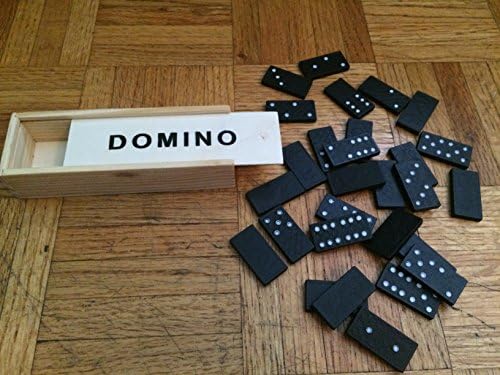 Domino Game set of 28 pieces of crafted hand painted wood with wood Storage Box.