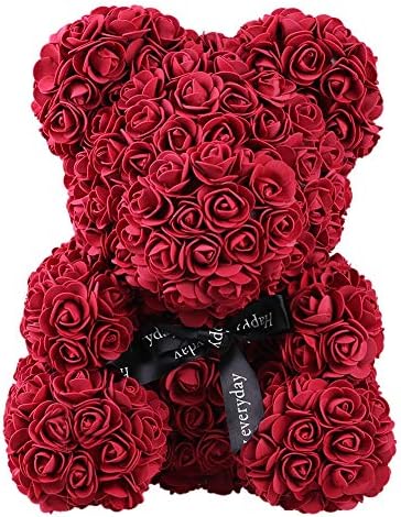 yolunlsun Artificial Flowers Dolls Novel Fashion Rose Bear Toy Women Girls Beautiful Flower Birthday Valentine Wedding Party Mom Doll Gift (Burgundy)