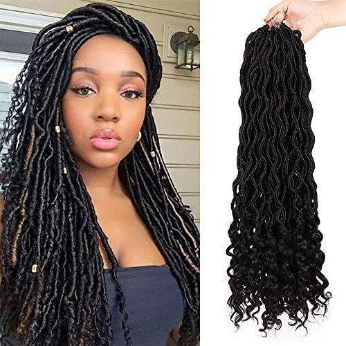 Bohemian Faux Locs Curly Crochet Braids Braiding Hair Bulk Synthetic Crochet Braided Hair Extensions 20 Inch 6 Packs 1B#