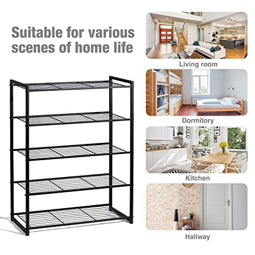 Titan Mall Shoes Rack for Closets Free Standing Shoe Rack 5 Tier Shoe Rack Metal Shoe Rack Shoe Organizer 25 Inch Wide Shoe Tower Shelf Storage - Thumbnail 2