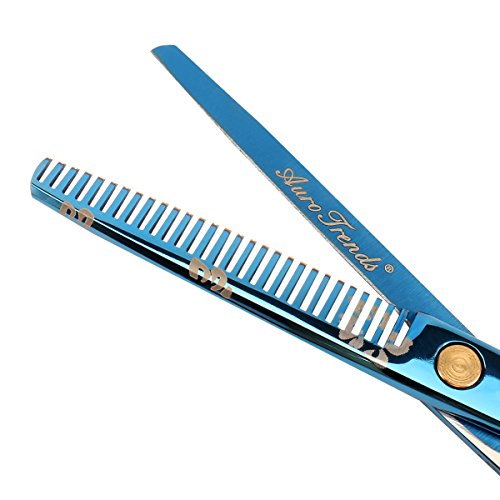 AuroTrends Professional Barber Razor Edge Hair Cutting Shears Set, Sakura Hairdressing Scissors and Hair Thinning Scissors/Shear Set+ Free Case/Hairclips/Comb/Cleaning Cloth (Sakura)