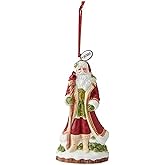 Fitz and Floyd Poinsettia Holiday Santa Claus St.Nick with Staff Cardinal Bird Figurine Christmas Tree Collectible Ornament, Dated 2025, 5.5 inches
