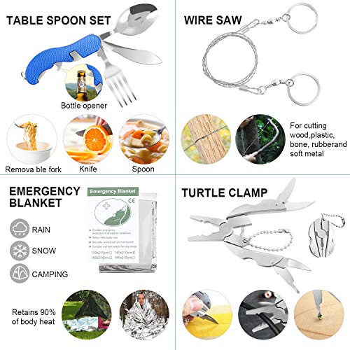 Tolaccea Survival Kit 17 in 1 Survival Gear for Hiking Camping Hunting Fishing Backpacking Travel Adventures