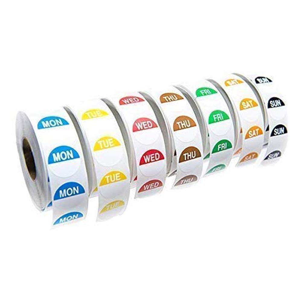 Set of 7 Rolls Day Dot Food Stickers Catering Labels Individual