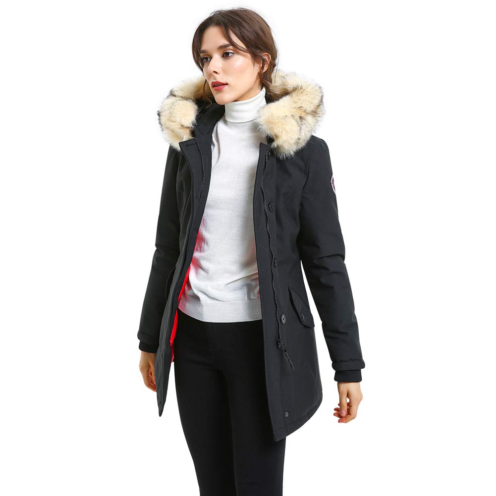 ladies padded coat with fur hood