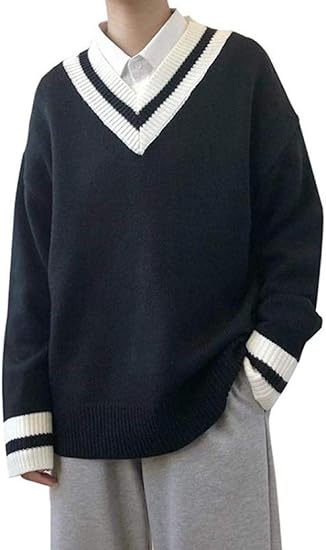 Amazon Aculldo メンズ セーター Vネック ニット 長袖 トップス チルデン カジュアル オーバーサイズ スクール 無地 春秋冬 セーター 通販