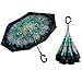 ALINK Inverted Umbrella, Reverse Folding Double Layer Inside Out Outdoor Rain Away Car Umbrella - Peacock Ling