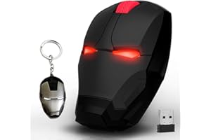 BAOBANG Ergonomic Wireless Mouse Cool Iron Man Mouse 2.4G Portable Mobile Computer Click Silent Mouse Optical Mice with USB Receiver, Black or Golden for Notebook PC Laptop Computer Mac Book, Add a Keychain