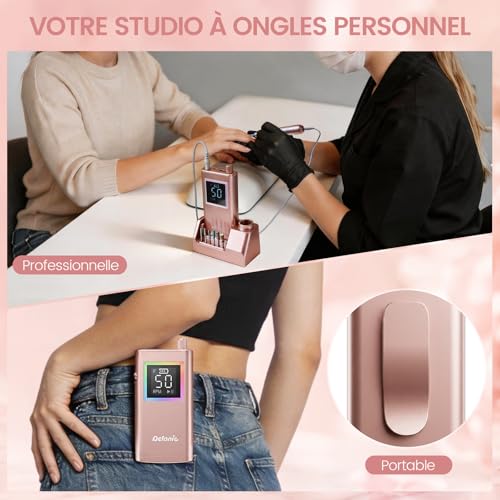 Delanie Ponceuse pour ongles Électrique Professionnel 50000 RPM avec Station de Recharge, Lime à Ongles Sans Fil pour Ongles en Acrylique Épais, 10 Heures d'autonomie, Fonction Pause, Incl. 12 Embouts