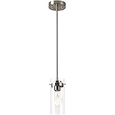 EAPUDUN Pendant Light Fixtures, Brushed Nickel Finish Kitchen Lights Ceiling, Clear Glass Pendant Lights Kitchen Island-PDA13