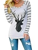 OURS Women's O-Neck Raglan Long Sleeve Stripe Patchwork Print T-Shirt Tops
