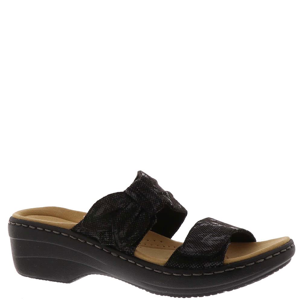 Clarks Womens Merliah Charm Heeled Sandal, Black Textile, 11 Narrow US Image