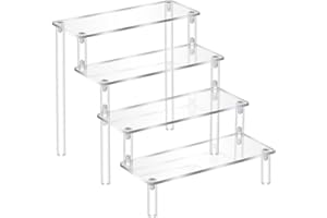HOJKMA Acrylic Risers Display Stand, 4 Tier Clear Perfume Display Stand Risers Steps Shelf with Screwdriver for Pops Figures 