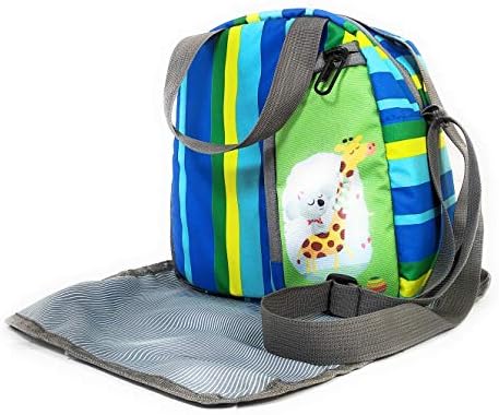 EarthVibe Synthetic Blue Yellow Stripe Lunch Tote Bag with Mat Insulated Zipper Handle Waterproof Bottle Holder - Stripes 4