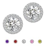 Fashion Jewelry 18k White Gold Plated Cubic Zirconia Halo Stud Earrings