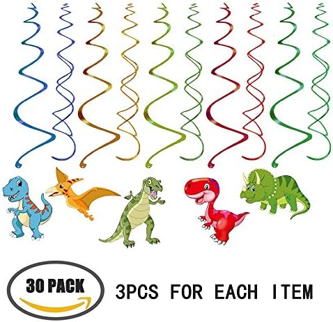Dinosaur Hanging Swirl Decorations Dino Swirls Decor Fossil Jurassic T-REX Birthday Party Supplies Cute Kids Toys Hanging Ornaments Colorful Banner 30 Pack