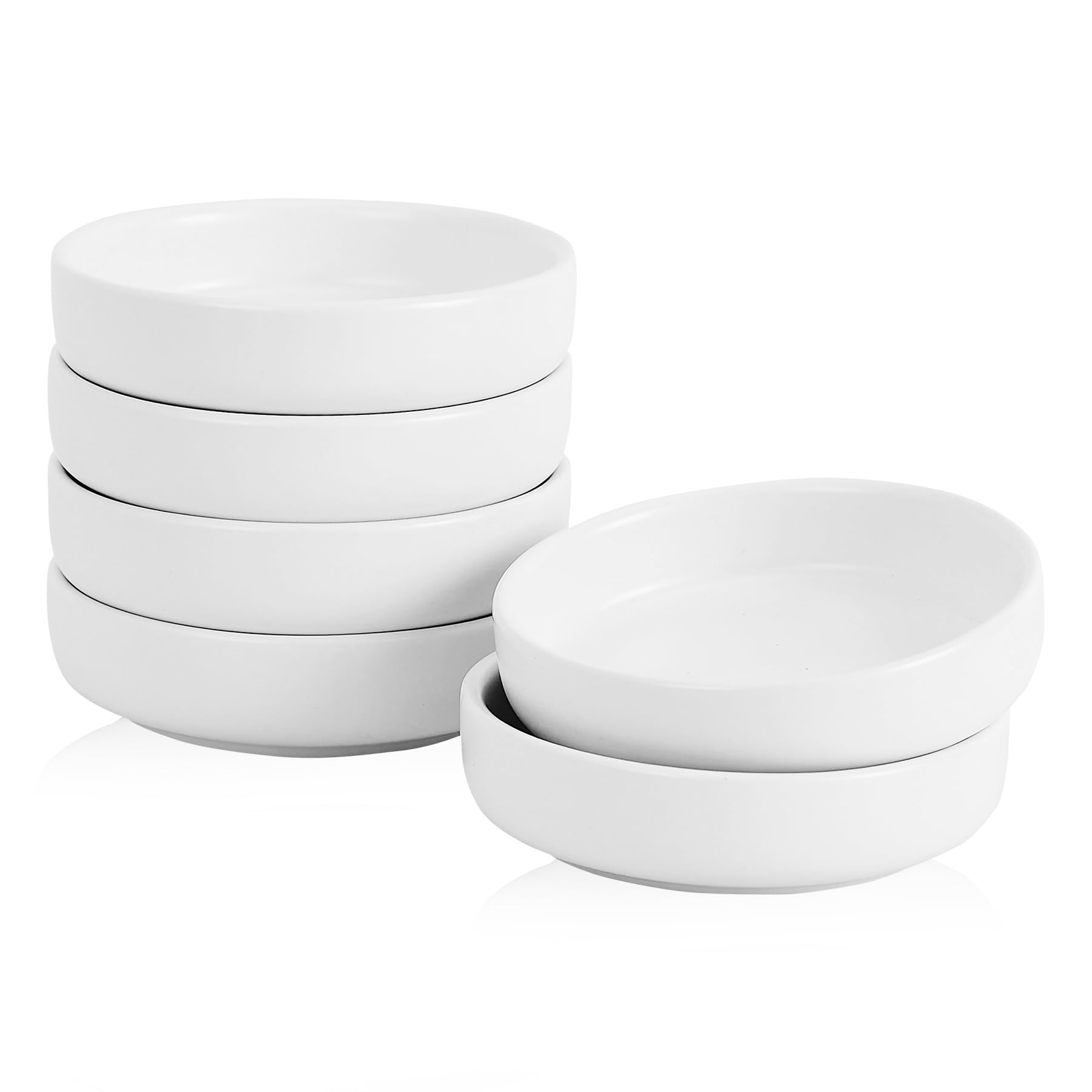 Swuut Ceramic Little Dish,9cm Dip Bowls Tea Bag Dishes Ramekins Set of 6, Small Bowls for Tapas Saucers Snack Balti Curry Ice Cream Sushi, Ketchup, BBQ(White)