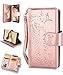 Galaxy Note 8 Case,Note 8 Wallet Case, FLYEE 9 Card Slot PU Leather [kickstand] [Emboss Flower] Magnetic Protective Cover with Mirror and Detachable Wrist Strap for Samsung Galaxy Note 8 Rose Gold