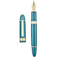Yongsheng Junlai 630 Acrylic Fountain Pen, Size 8 Medium Nib with Piston Filling System, Indigo Blue Classic Design Smooth Writing Pen (Gold Trim)