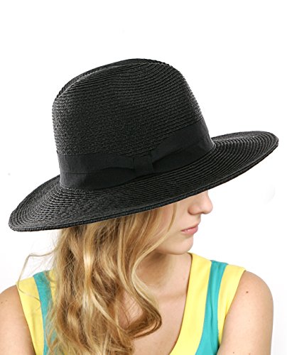 NYFASHION101 Lightweight Solid Color Panama Fedora Sun Hat, Black