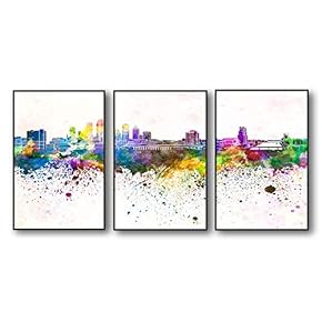 3 Piece Framed Canvas Home Artwork Decoration City Splash-Ink Painting Canvas Wall Art for Living Room, Bedroom - 16"x24"x3 Panels
