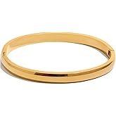 Mchic Bangle Bracelets for Women: 18K Gold/Silver Plated Stainless Steel Waterproof Bangles for Small Wrists Non Tarnish Closed Oval Cuff with Openable Gold Jewelry