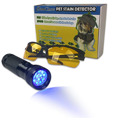 Compact and Bright LED UV Blacklight Flashlight - Pet Urine Detector Kit - Free Safety Glasses, Batteries, and User Guide Included