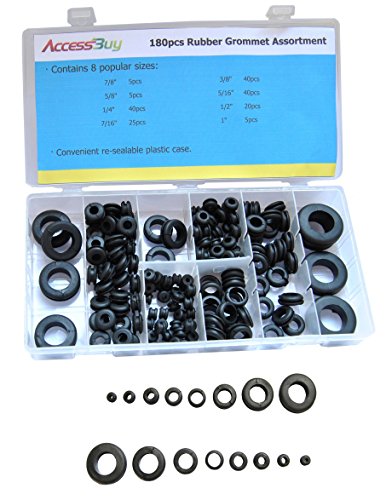 Accessbuy 180Pcs Round Rubber Grommet Assortment Kit Automative for Plugs Cables Wires 8 sizes in see-thru organizer case with snap-close lid - Thumbnail 2