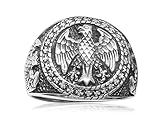 925 Sterling Silver Mens German Eagle Round Signet Bundesadler Band Ring (12)