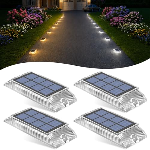 Lacasa Solar Lights LED Outdoor Garden Pack of 4, Waterproof Outdoor Solar Lamp for Garden, Path, Steps, Terrace, Driveway and Pool, LED 2 in 1 Warm White and Cool White