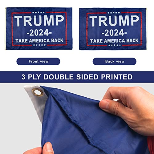 Trump 2024 Flag Double Sided 3x5 Take American Back Save America Double Sided 3ply High Quilty Polyester Anti-UV Fading Donald Trump 2024 Flag 2 Brass Grommets 4 Rows Stitched Suitable for Indoor and Outdoor