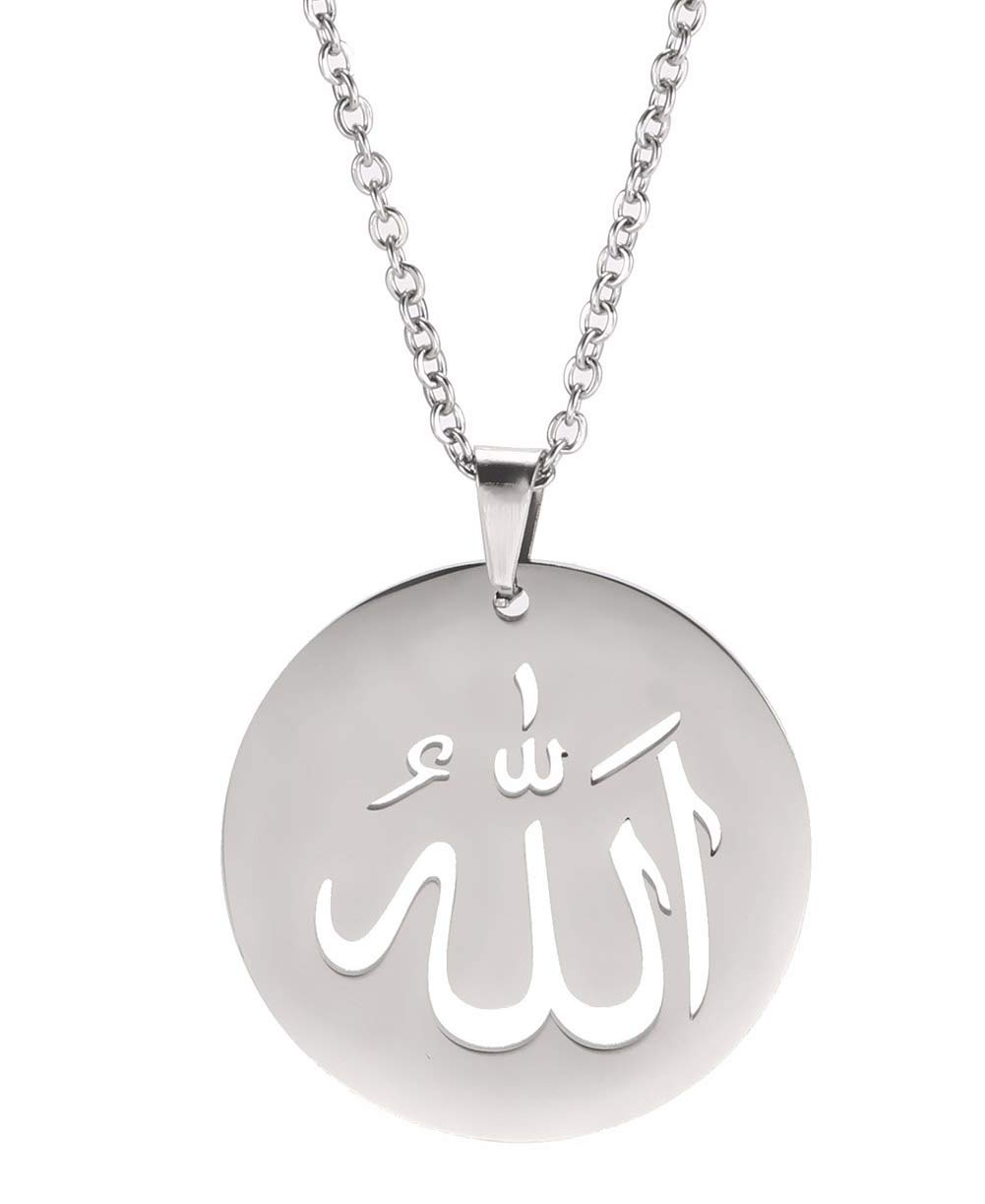 VASSAGO Ancient Islamic Jewelry Allah Pendant Muslim Necklace Stainless Steel Round Charm Necklaces Blessing Luck Jewelry for Men Women (style 2)
