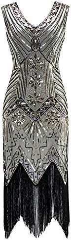 Women 1920s Gastby Sequin Art Nouveau Embellished Fringed Flapper Dress