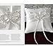 MAYMII 2 Heart Rhinestones Ivory Satin Wedding Flower Girl Basket and Ring Pillow Set, Ivory (White)