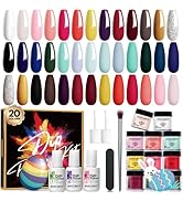 Modelones 20 Colors Dip Powder Nail Kit Starter, Nude Pink White Glitter Acrylic Dipping Powder S...