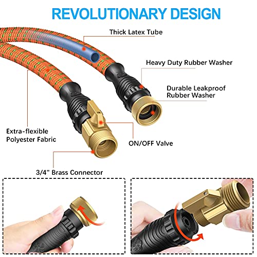 BOIROS Expandable Garden Hose 50ft, Flexible Water Hose 10 Function High-Pressure Spray Nozzle, Premium Solid Brass Connector Leakproof Latex Core Fittings No Kink Lightweight Retractable Hose
