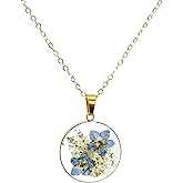 Forget me not pressed flower necklace gold plated jewelry for women