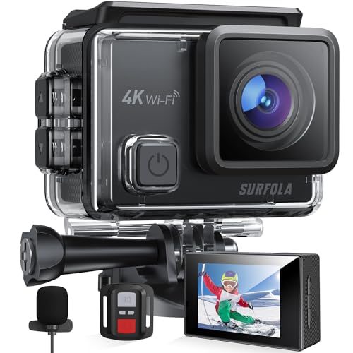 Cámara Deportiva 4K 30FPS, 20MP Videocámara de Casco WiFi con EIS Antivibración, Subacuática Buceo 40M con Micrófono Dual, Control Remoto, 2 Baterías, Varios Accesorios