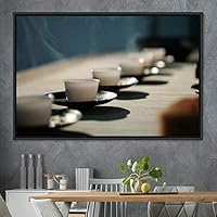 Framed Canvas Wall Art Tea Servings Dark Drinks Farmhouse/Country Group Multicolor Photography Realism Tea - 16x24 inches