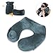 LUXSURE Inflatable Travel Pillow Push Button Soft Neck Support Pillow Portable U Shape Air Pillow for Plane Train Car Office Camping w/Ear Plugs, Eye Mask and Drawstring Bag (Grey)