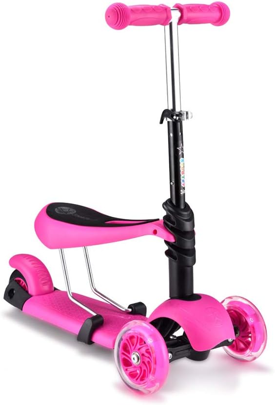 Modenny 3 in 1 Child Scooter Toy Tricycle Scooter with Adjust Handle Bar PU Light Up Wheel 3 Colors Available Trottinette Enfant (Color : Pink)