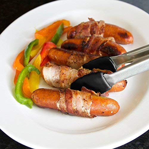 Set of Kitchen Tongs for Cooking or Grilling: Includes 7, 9 and 12 Inch Stainless Steel, Heat Resistant Locking Tongs with Silicone Tips - Perfect for BBQ, Grill or Household Cooking - 3 Pack, Black