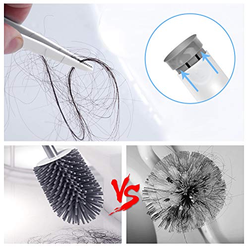 MAJALiS Toilet Brush and Holder with a Replacement Head, Modern Bathroom Silicone Toilet Bowl Brush and Holder with Tweezers - White
