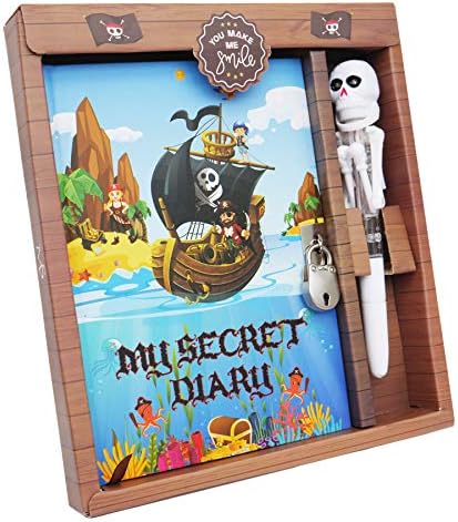 Monet Studios Pirate Diary Secret Children's Kid's Journal A5 Notebook Pen Set with Padlock and Key Pirate Theme Aged 5 6 7 8 9 10 11 (Pirate)
