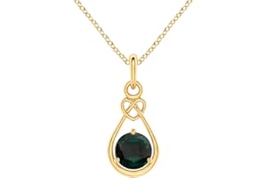 Emerald Quartz Celtic Knot Pendant Necklace for Women, 925 Sterling Silver 14K Gold Plated Teardrop Pendant – Deep Green Crys