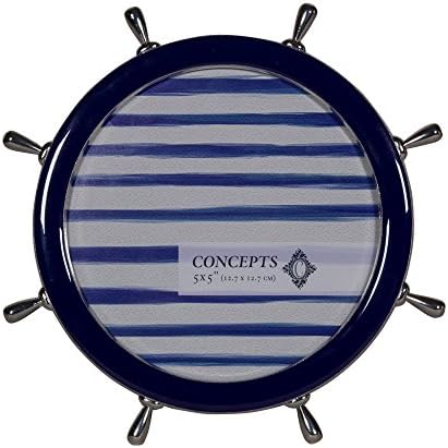 Concepts 5X5 Round Navy Colored Helm Style Nautical Metal Picture Frame