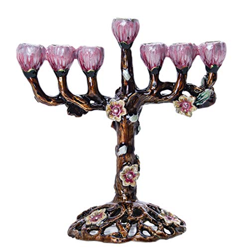 7 Branch Menorah Candle Holders HandPainted Tree of Flowers Antique